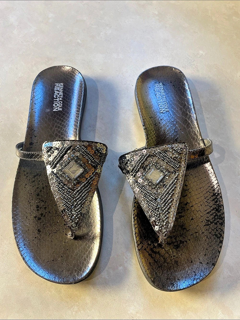 Kenneth Cole Reaction Embellished Brown & Gold Sandals US 8.5